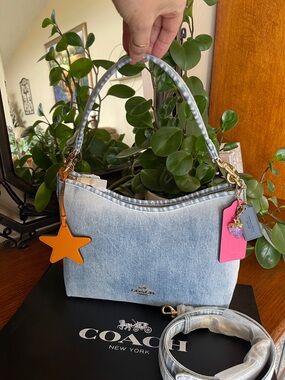 NWT Coach Laurel Shoulder Bag in Loved Denim with Charms